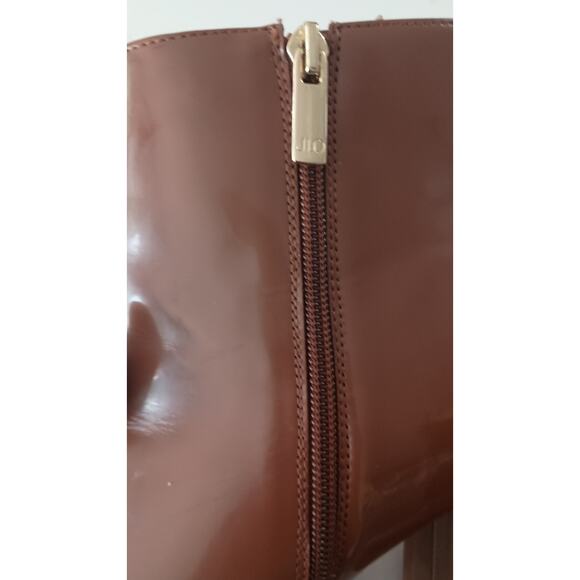 Cognac chunky block heel boots  size 10 square toe zip closure J Lo glam regency - Picture 9 of 10